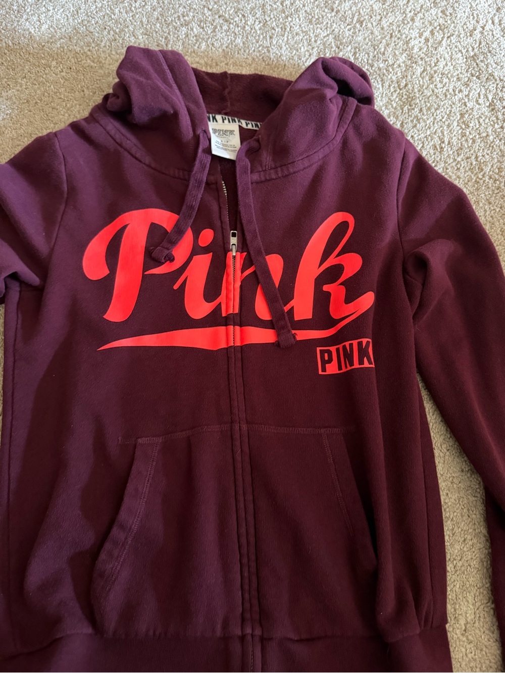 Victoria's Secret PINK Girls' Maroon Hoodie with Red Logo